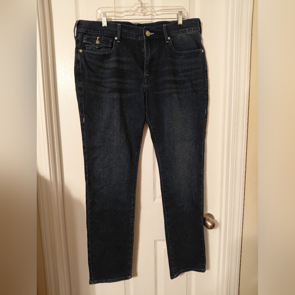 True Religion Jeans Flap Blue  Rocco Relaxed Skinny Denim Men’s Sz 36x32 NWT